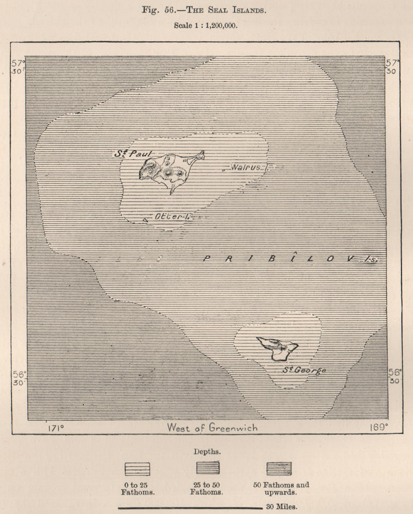 Pribilof Islands(Northern Fur Seal Islands).St Paul.St George.Alaska 1885 map